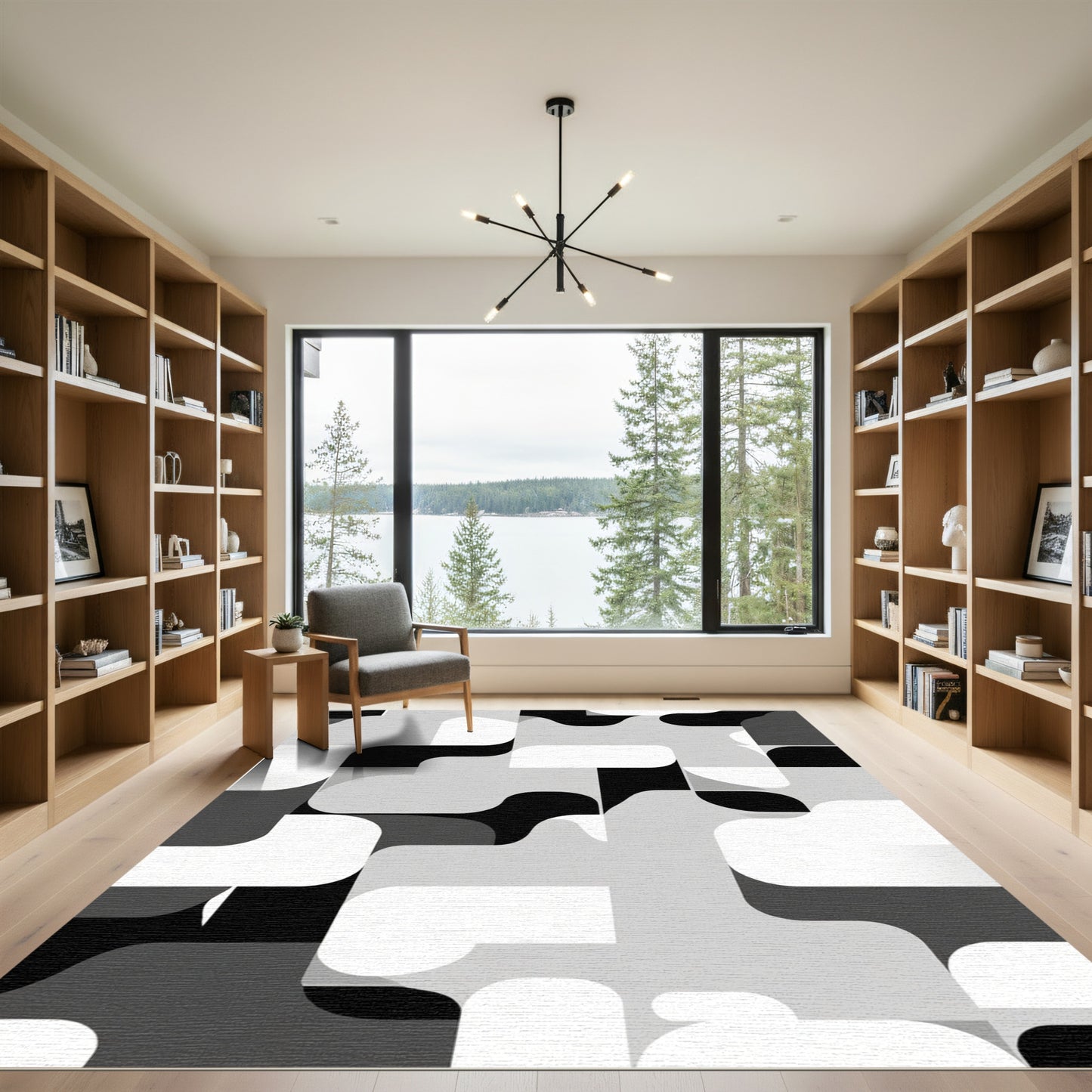 Modern Monochrome Abstract Shapes Rug