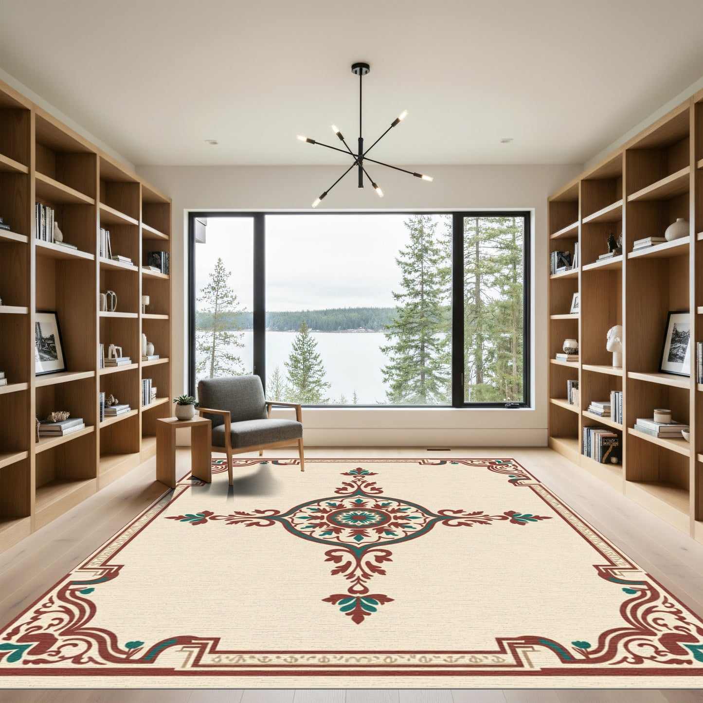 Crimson Teal Floral Medallion Frame Rug