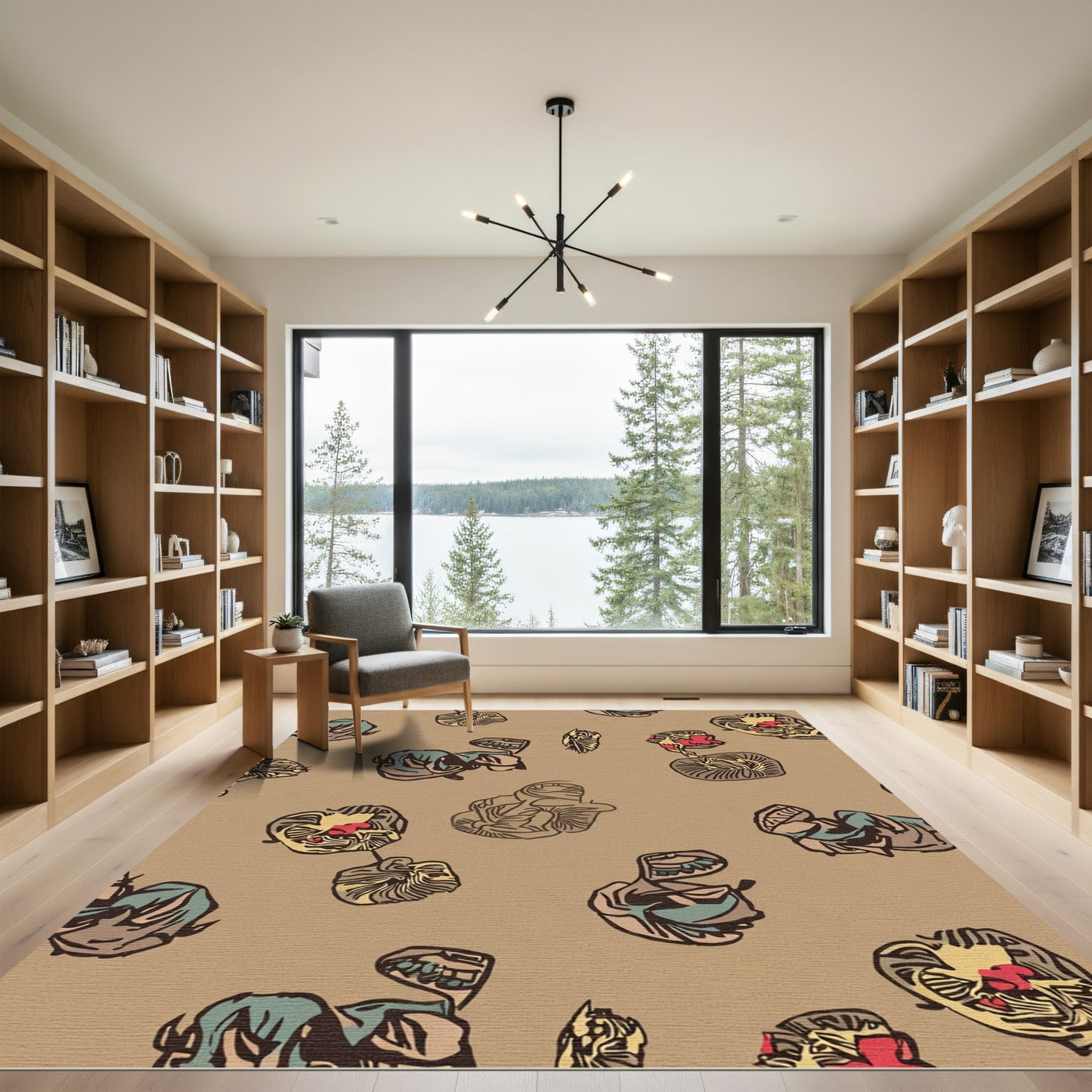 Earthy Tan Abstract Organic Cluster Rug
