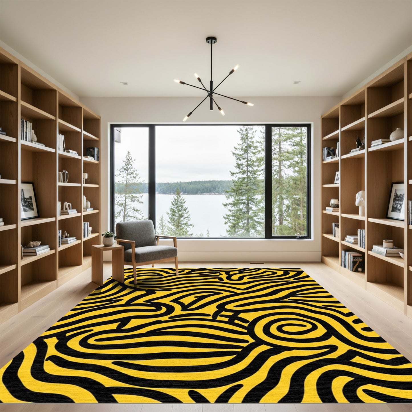 Bold Yellow Black Wavy Lines Rug