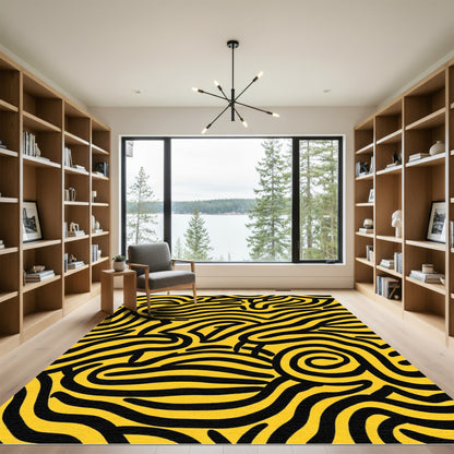 Bold Yellow Black Wavy Lines Rug