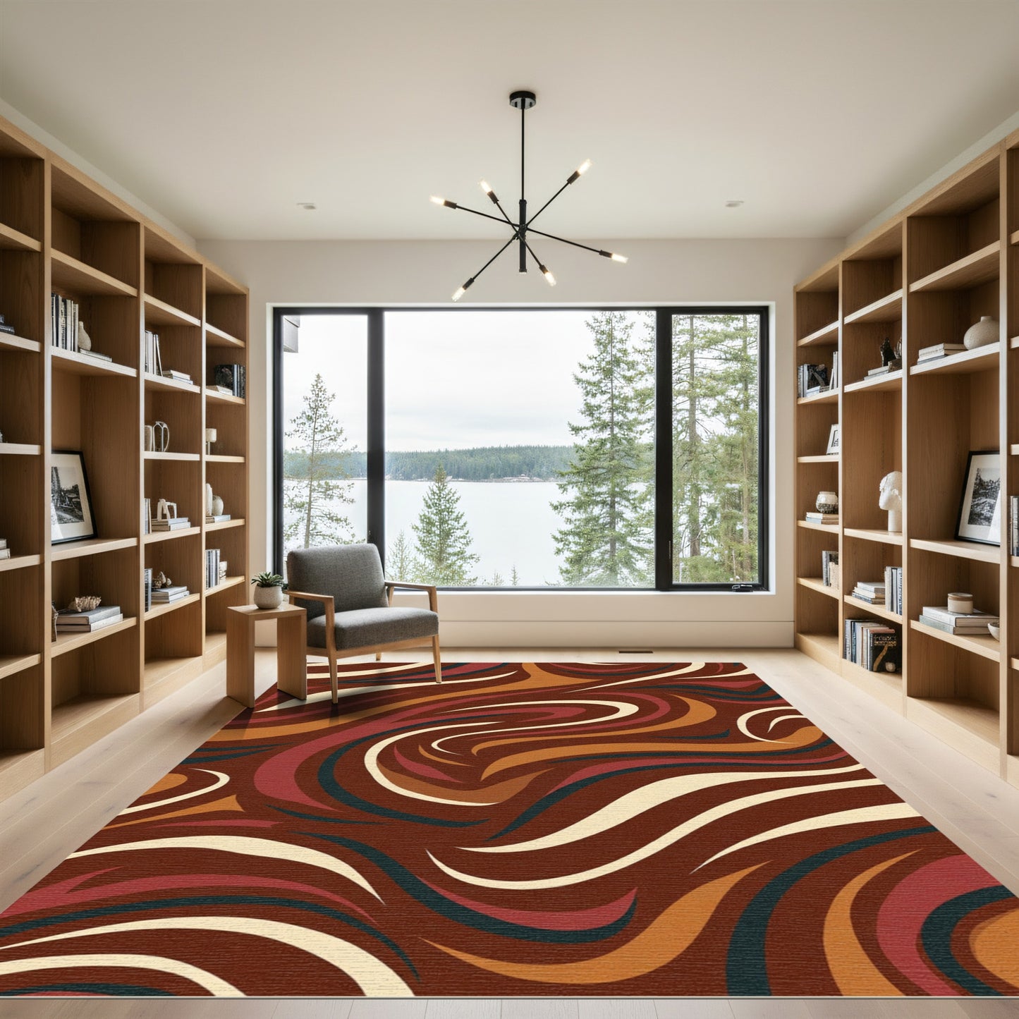 Organic Swirls Ochre Burgundy Rug