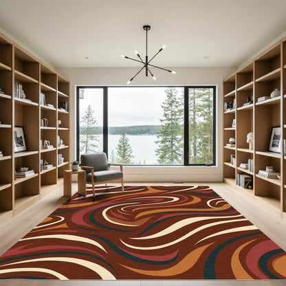 Organic Swirls Ochre Burgundy Rug