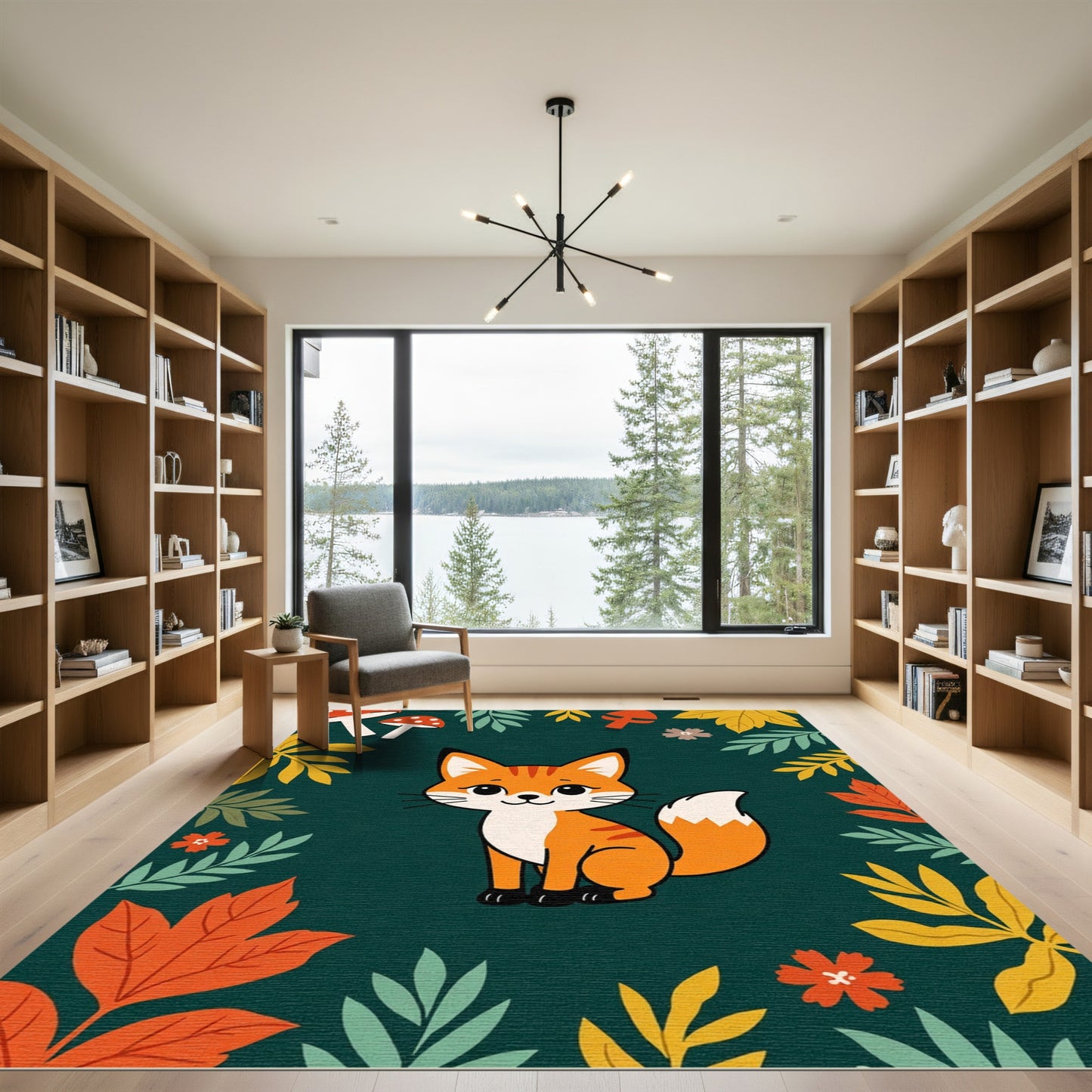 Cute Fox Autumn Leaves Woodland Whimsy Rug