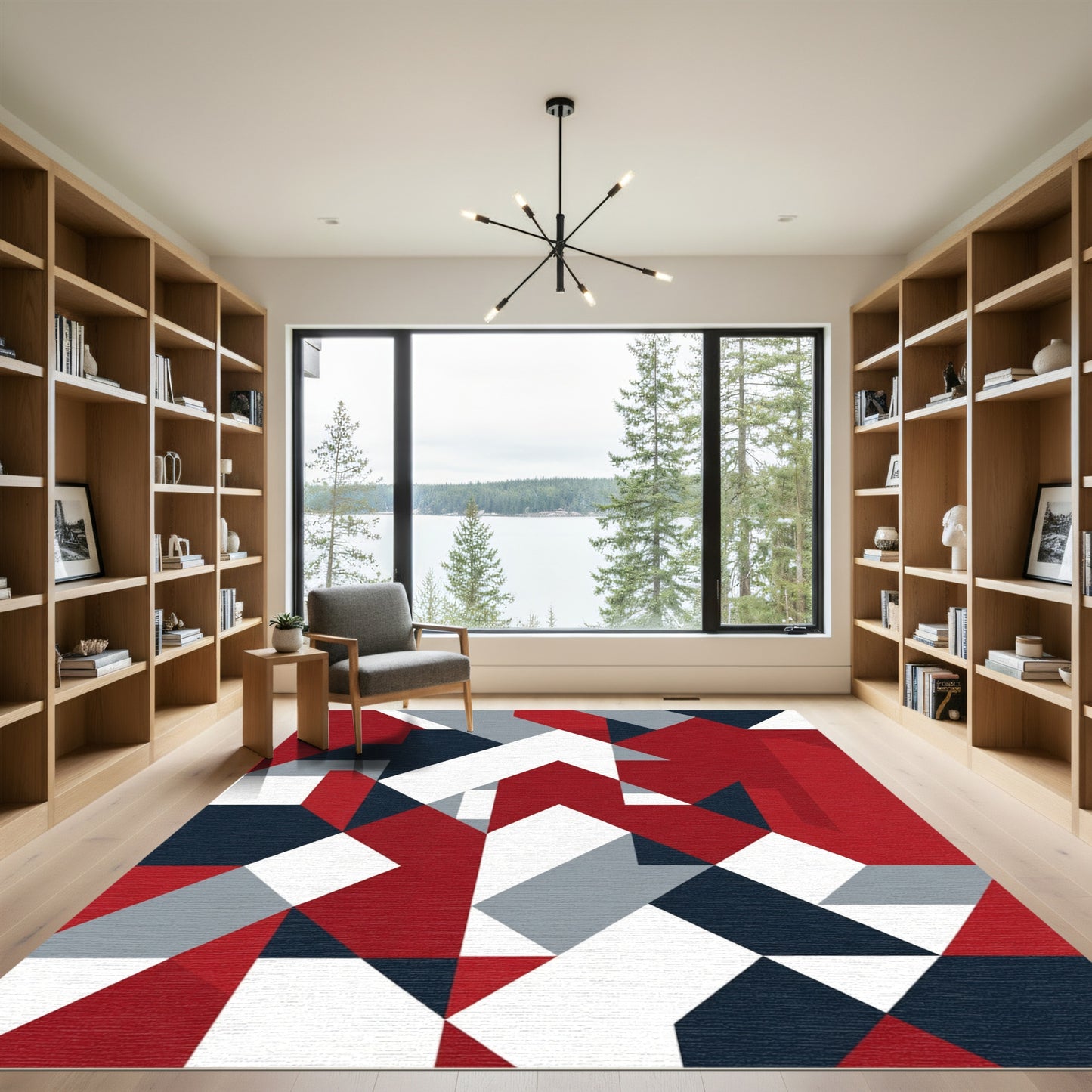 Red White Blue Geometric Blocks Rug