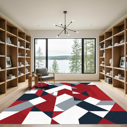 Red White Blue Geometric Blocks Rug