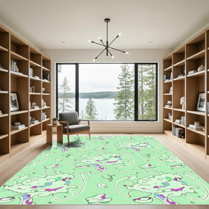 Whimsical Green Abstract Organic Flow Rug