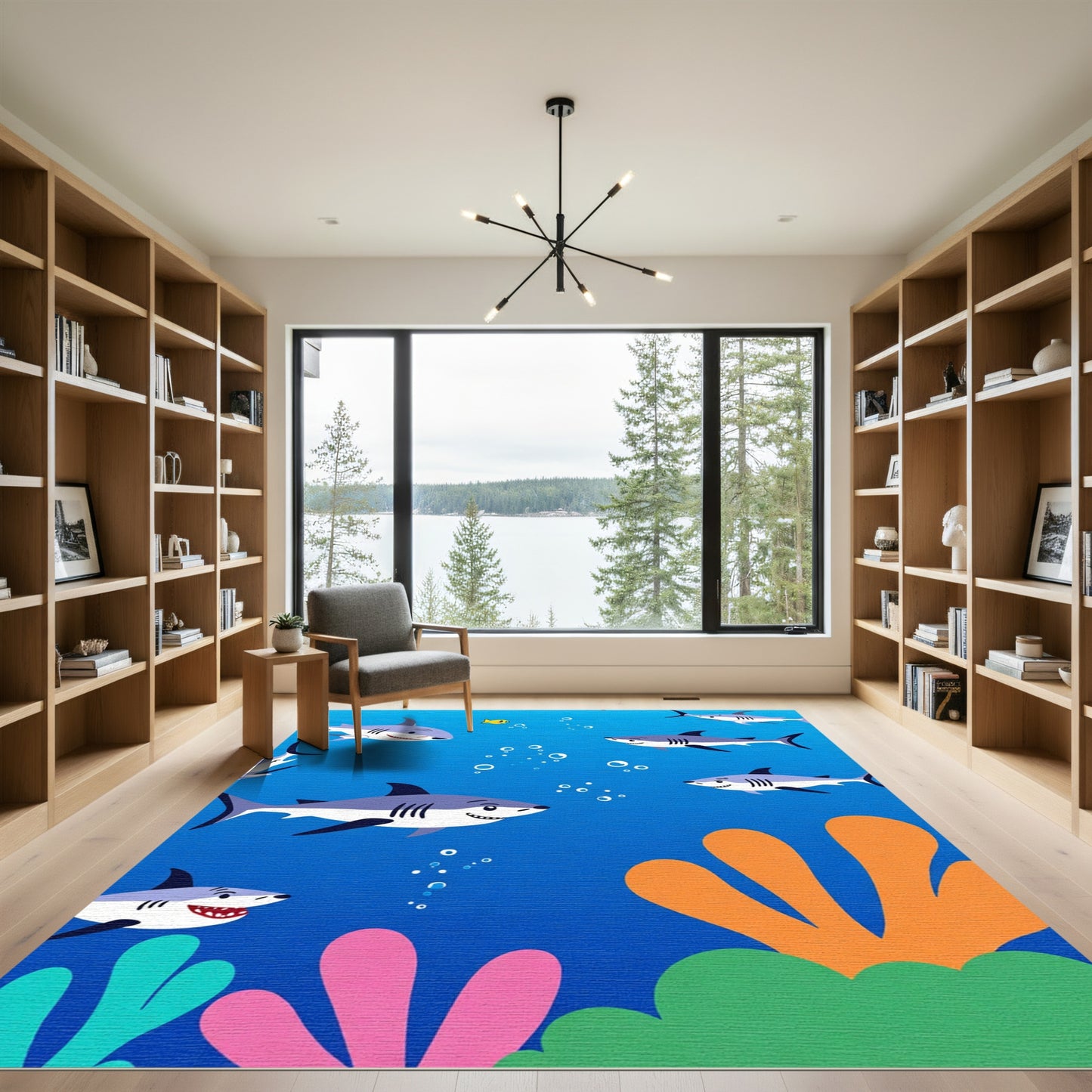 Playful Gray Sharks Underwater Scene Rug