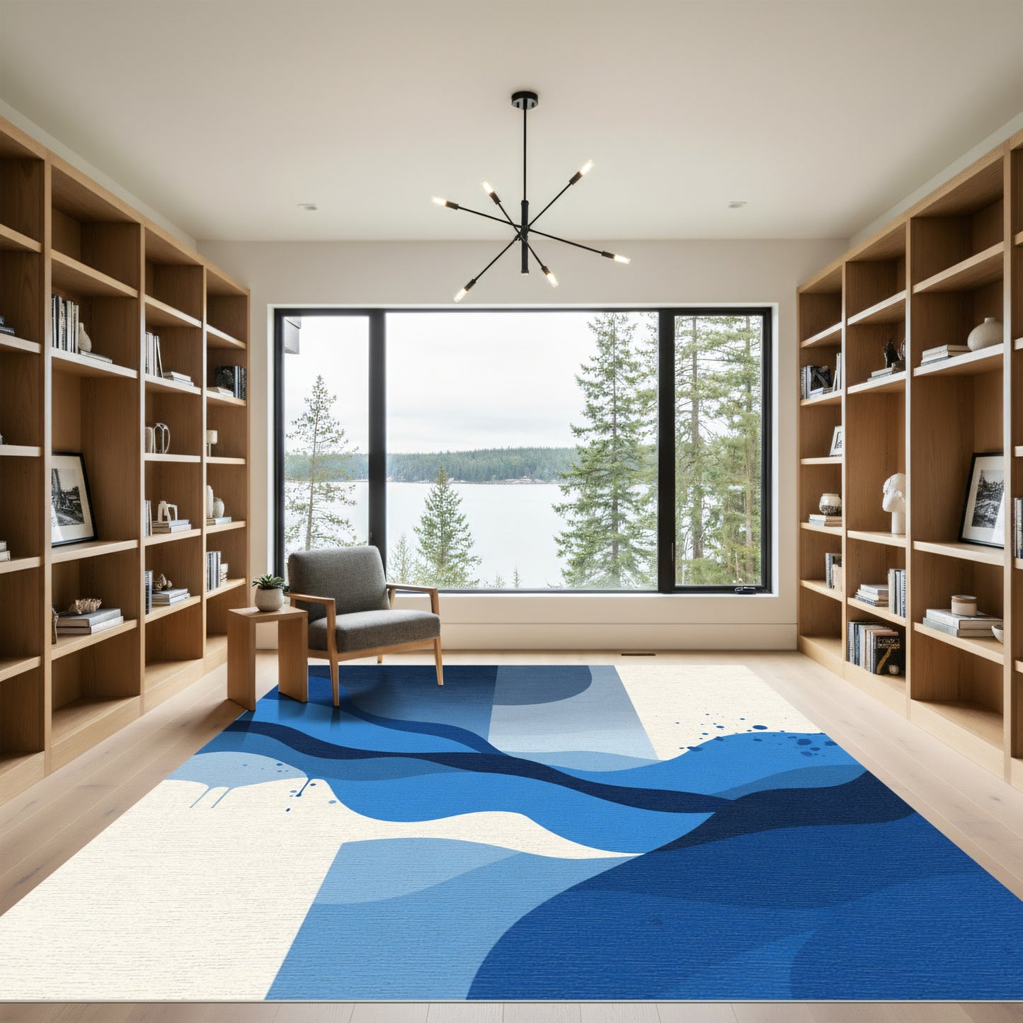 Elegant Blue Abstract Wave Composition Rug