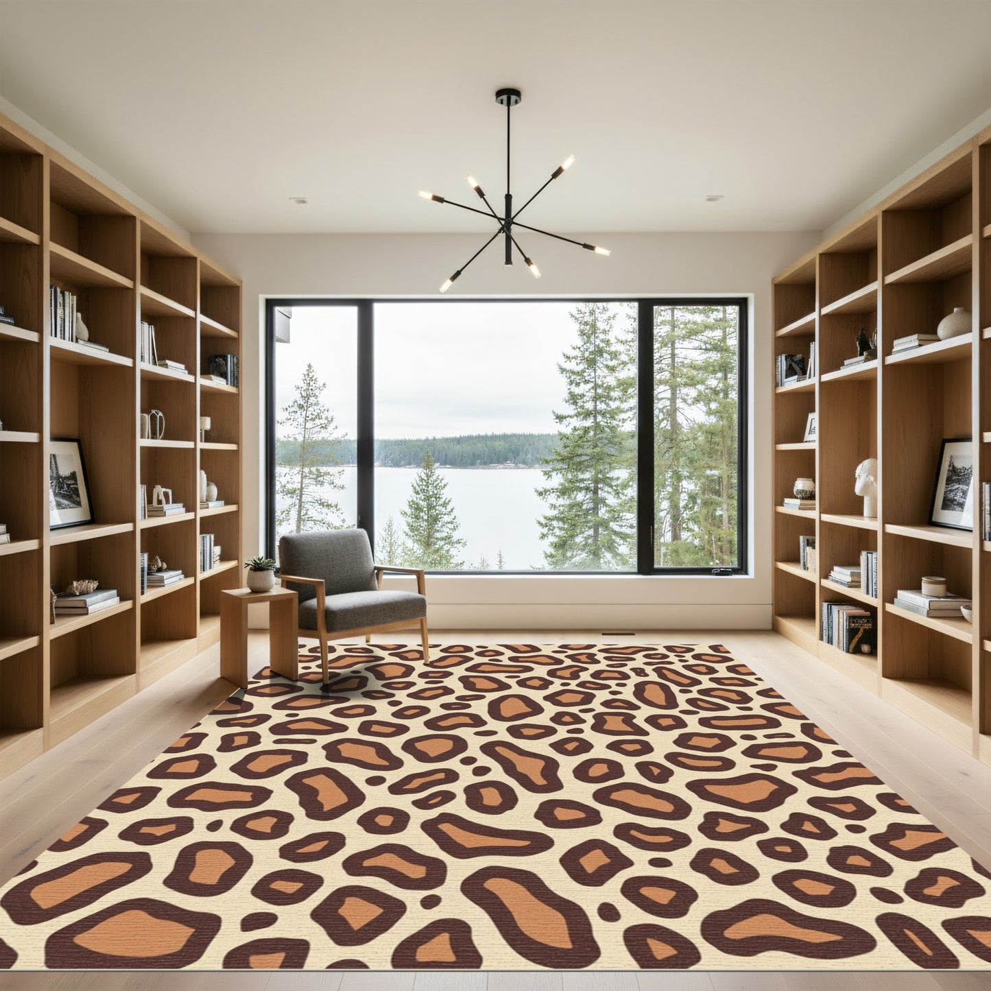 Bold Brown Leopard Spot Over Beige Rug