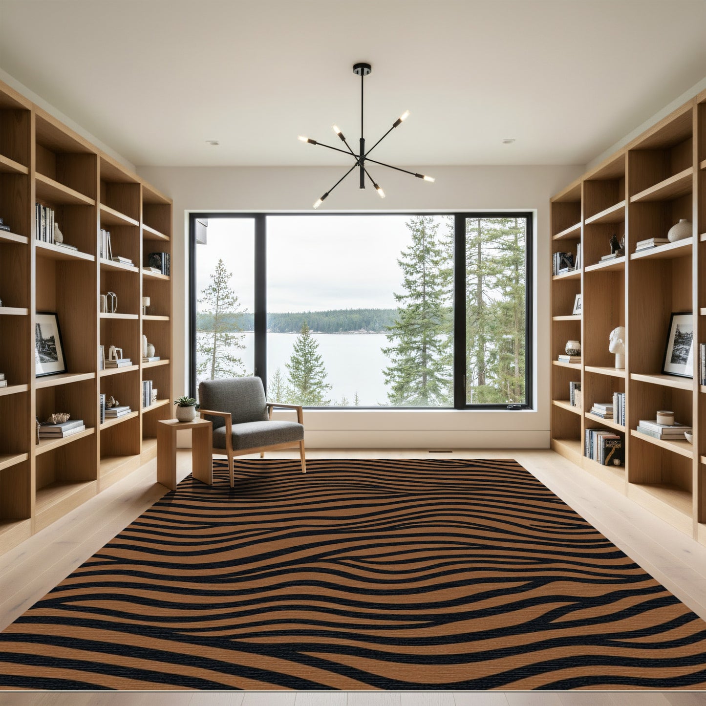 Brown Black Wavy Stripe Rug