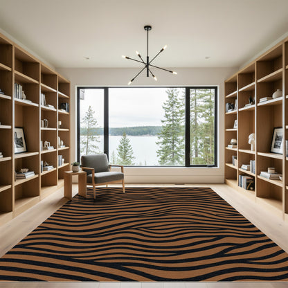 Brown Black Wavy Stripe Rug