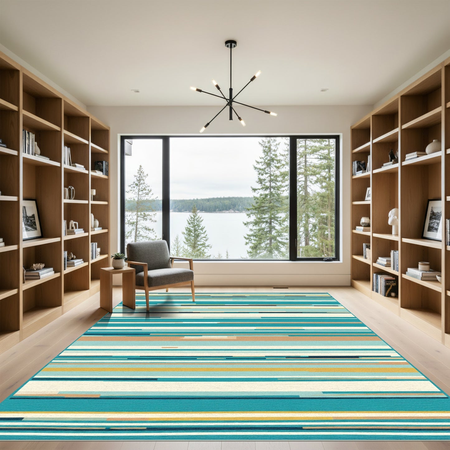 Modern Teal Striped Abstract Rug