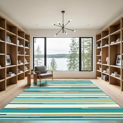 Modern Teal Striped Abstract Rug