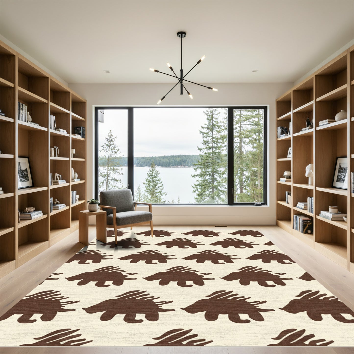 Brown Hedgehog Repeating Pattern Rug