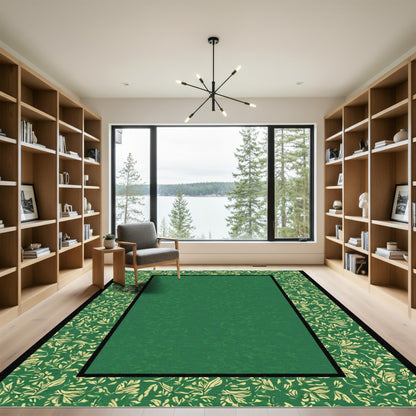 Emerald Green Botanical Border Rug