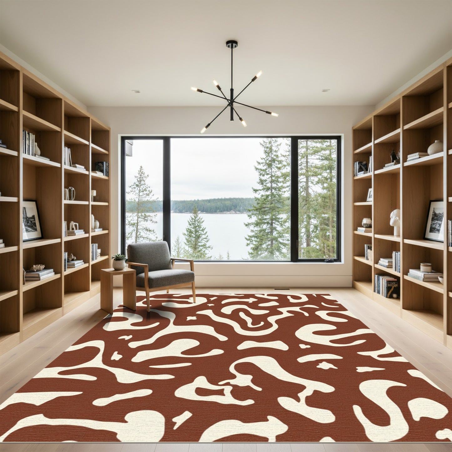 Brown Cream Abstract Organic Swirls Rug