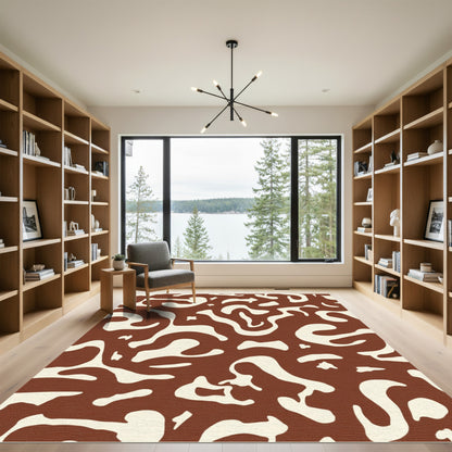 Brown Cream Abstract Organic Swirls Rug