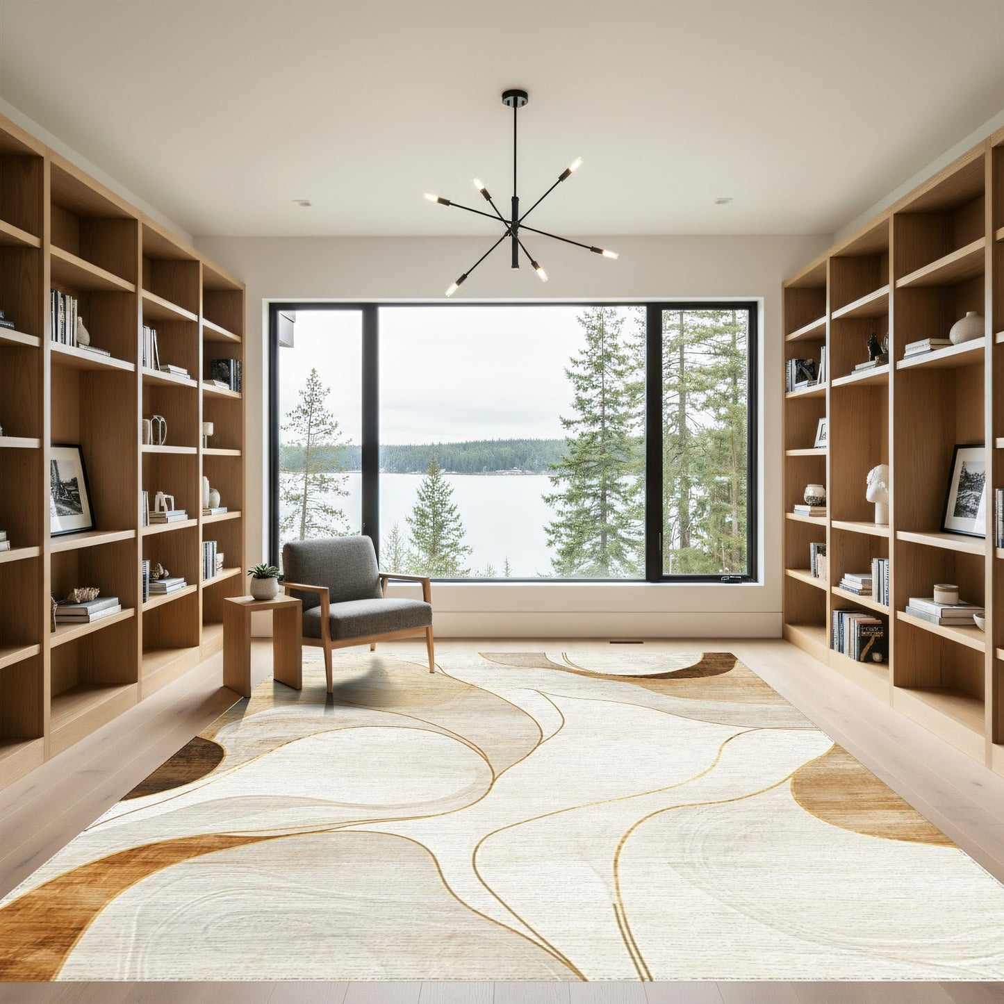 Beige Gold Fluid Abstract Rug