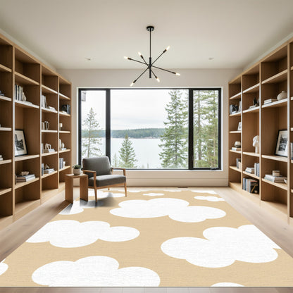 Whimsical White Clouds Sandy Beige Rug