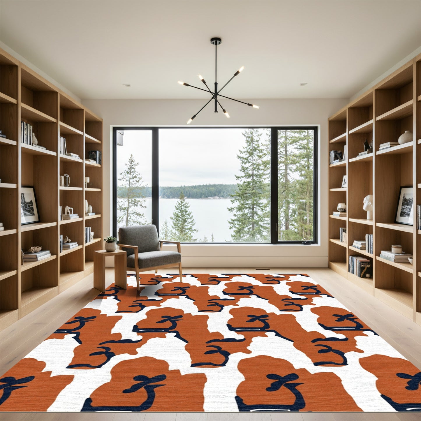 Terracotta White Abstract Brushstroke Cluster Rug