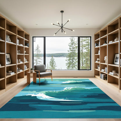 Aqua Swirl Crashing Ocean Waves Rug