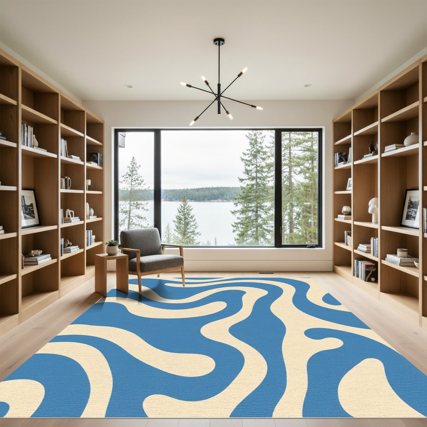 Mid Century Blue Fluid Swirl Rug