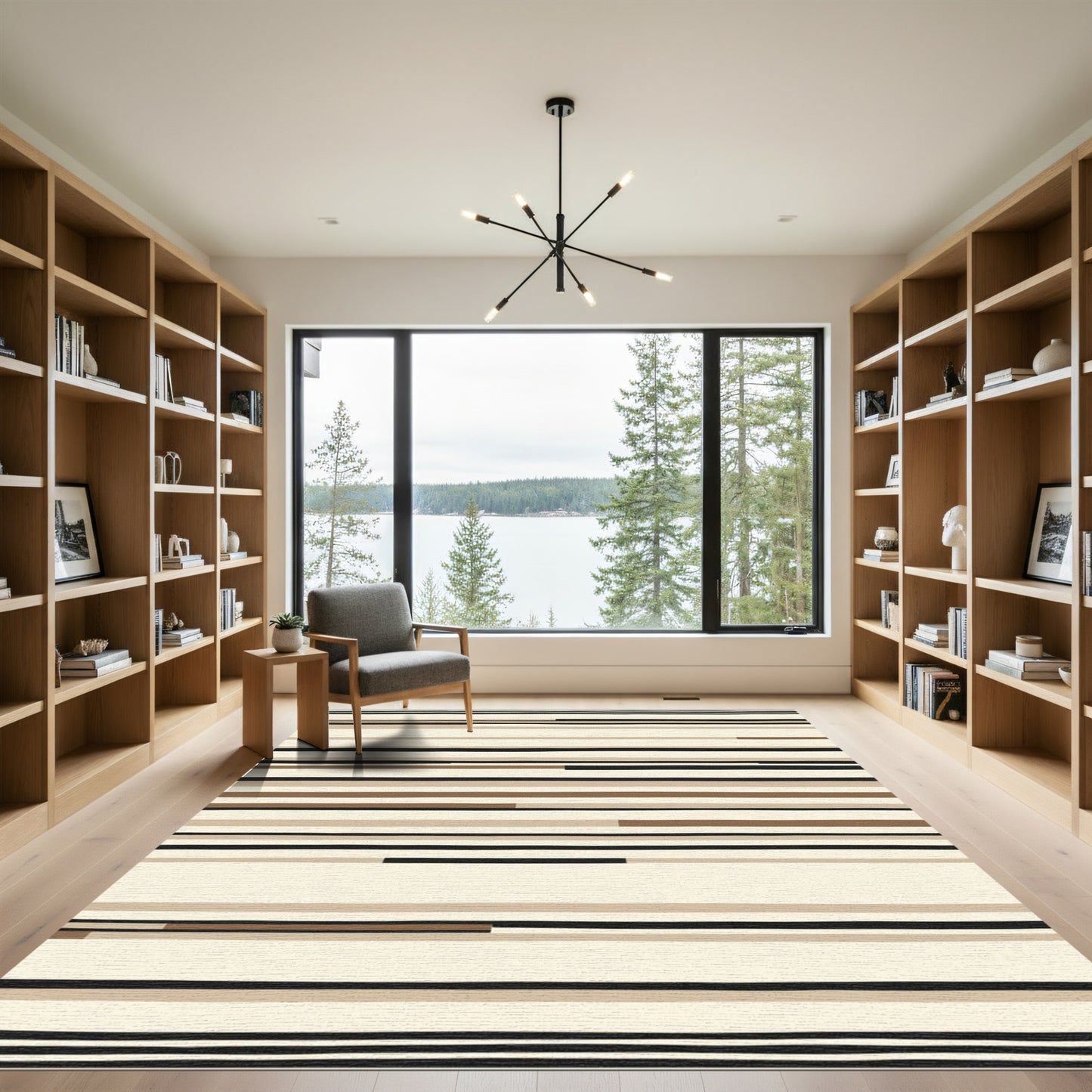 Neutral Contemporary Horizontal Stripe Rug