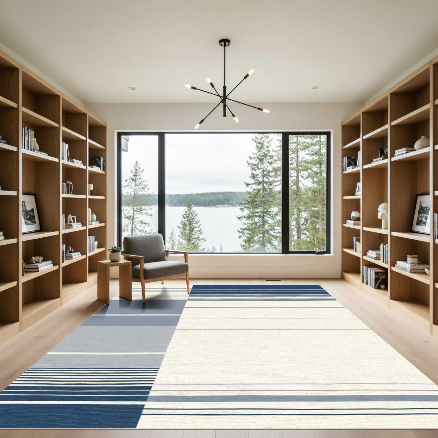Navy Blue Graduated Stripe Rug