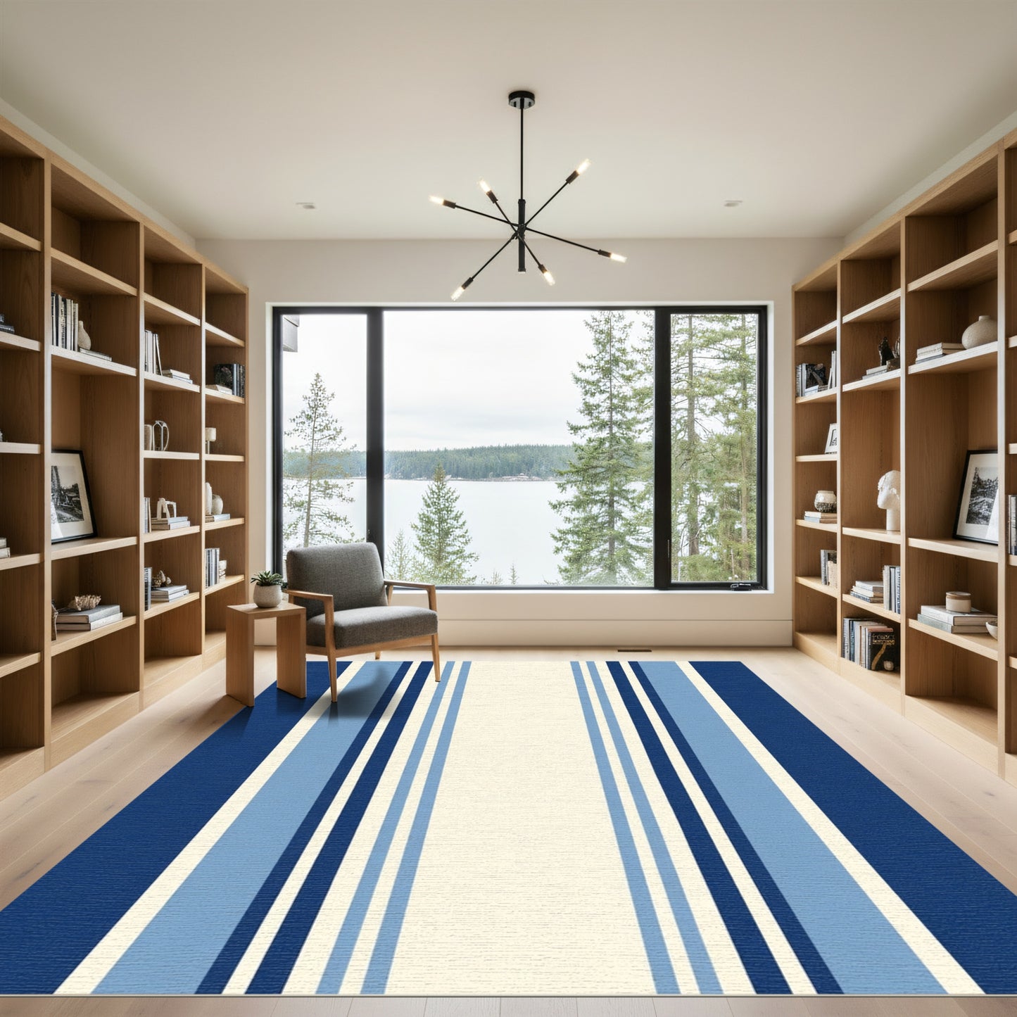 Classic Blue Cream Vertical Stripe Rug