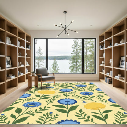 Yellow Blue Floral Garden Arrangement Rug