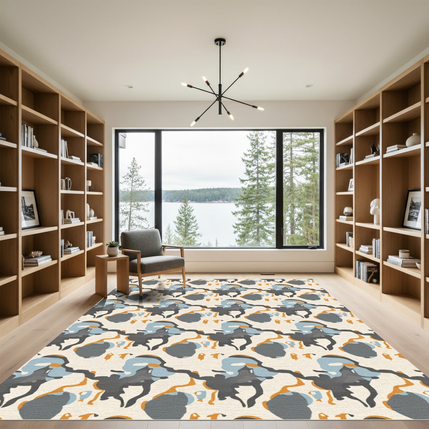Gray Blue Ochre Organic Flow Rug
