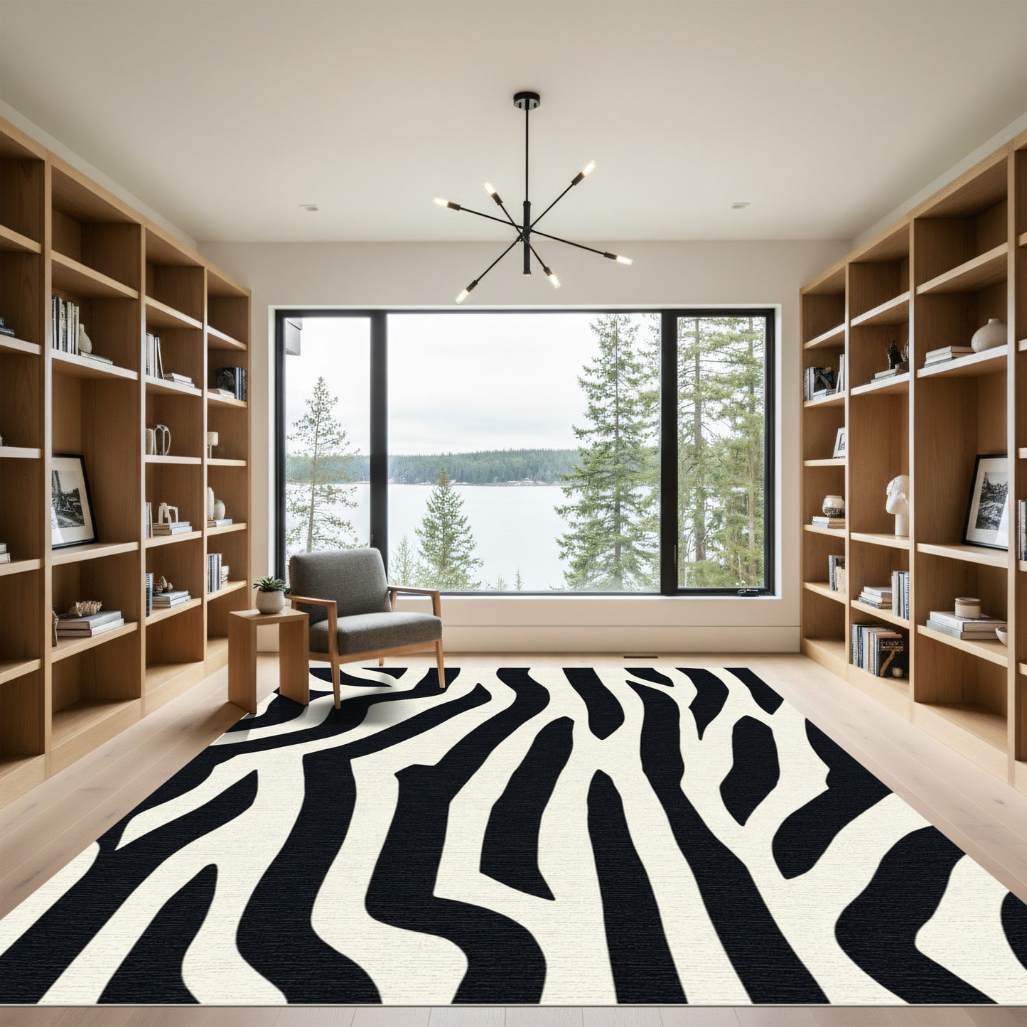 Black Cream Animalistic Bands Rug