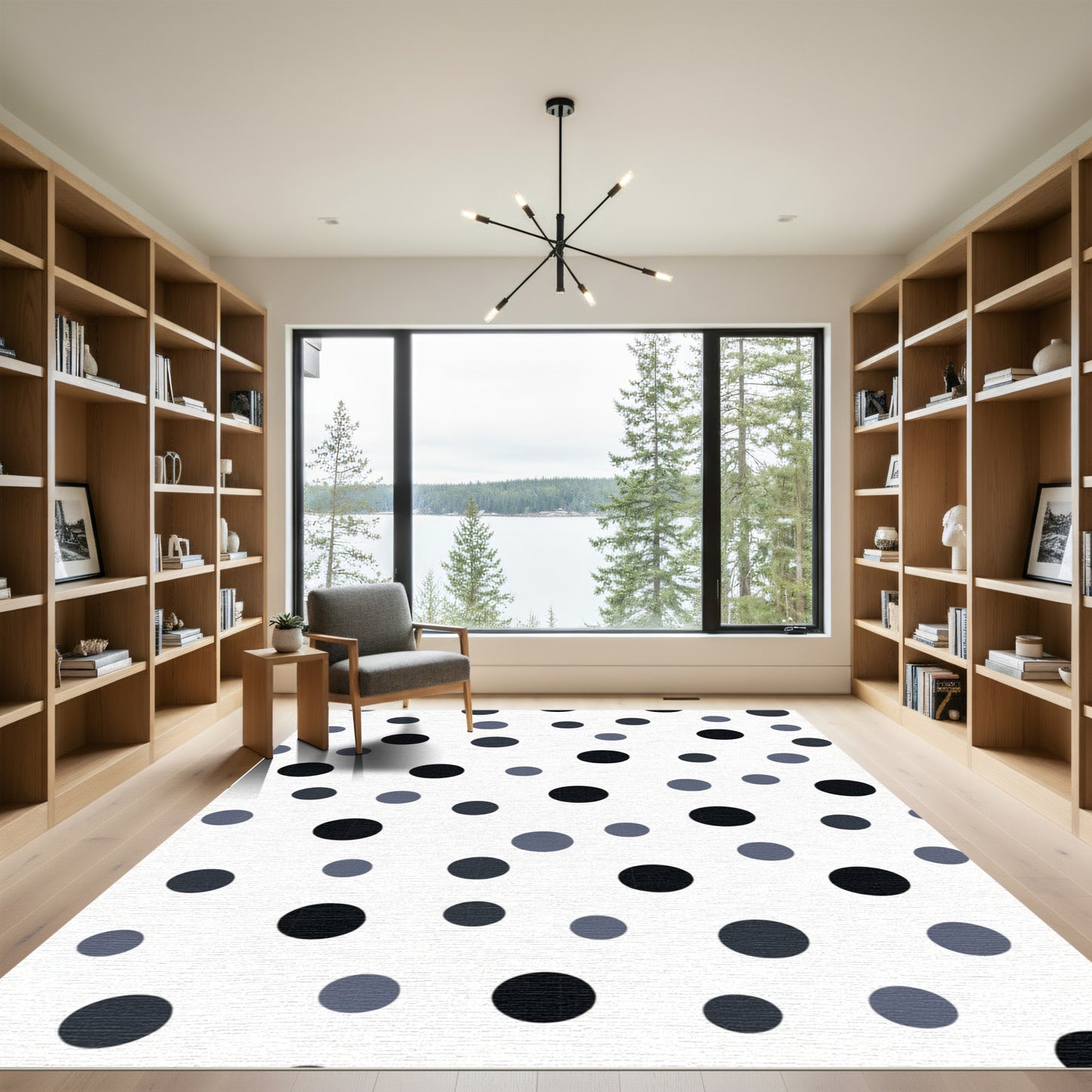 Monochrome Scattered Polka Dot Abstraction Rug