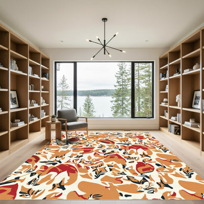 Orange Red Leaf Abstract Composition Rug