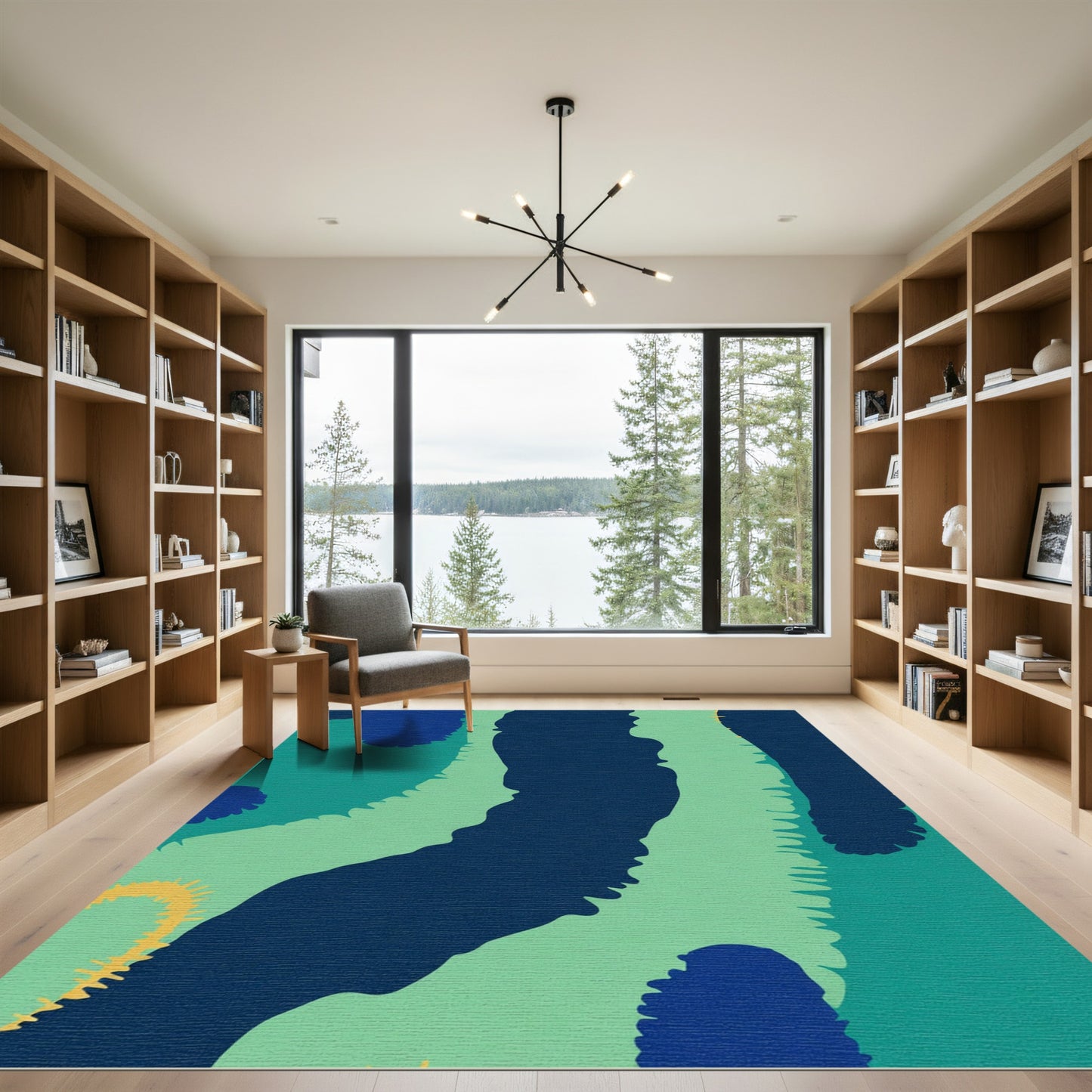 Abstract Aqua Navy Organic Shapes Rug