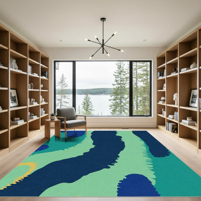 Abstract Aqua Navy Organic Shapes Rug
