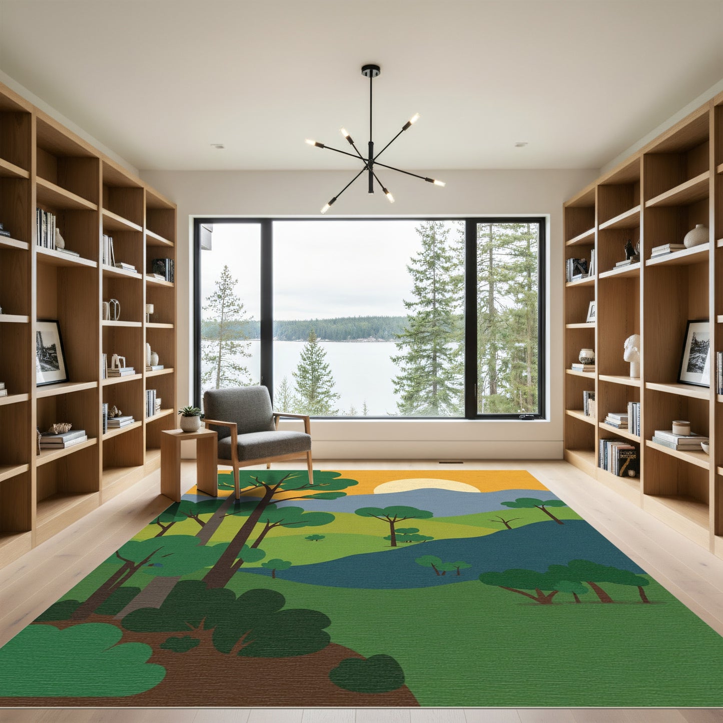 Golden Sunset Forest Landscape Rug