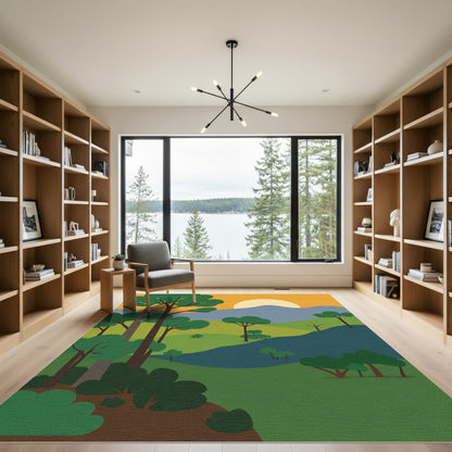 Golden Sunset Forest Landscape Rug