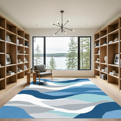 Abstract Blue Wave Layers Rug