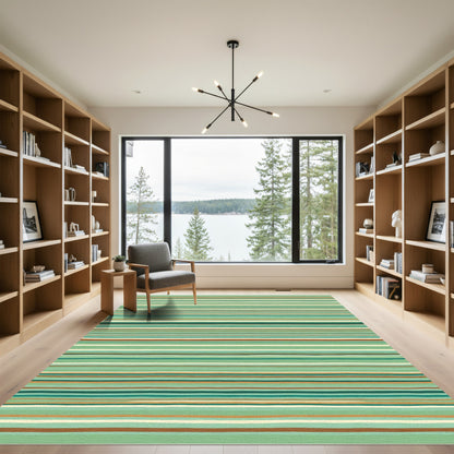 Earthy Green Hand Drawn Stripes Rug