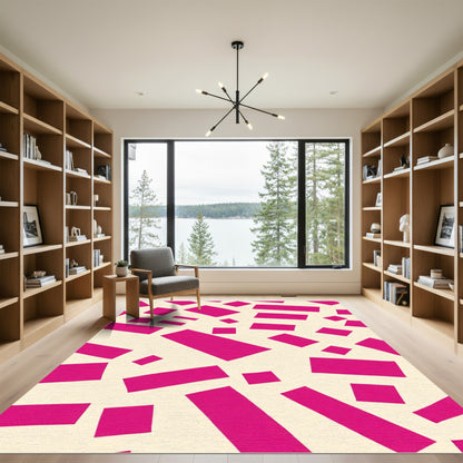 Vibrant Pink Scattered Rectangles Rug