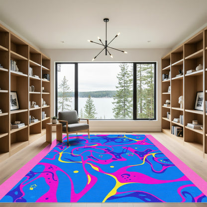Vibrant Blue Pink Swirling Abstract Rug