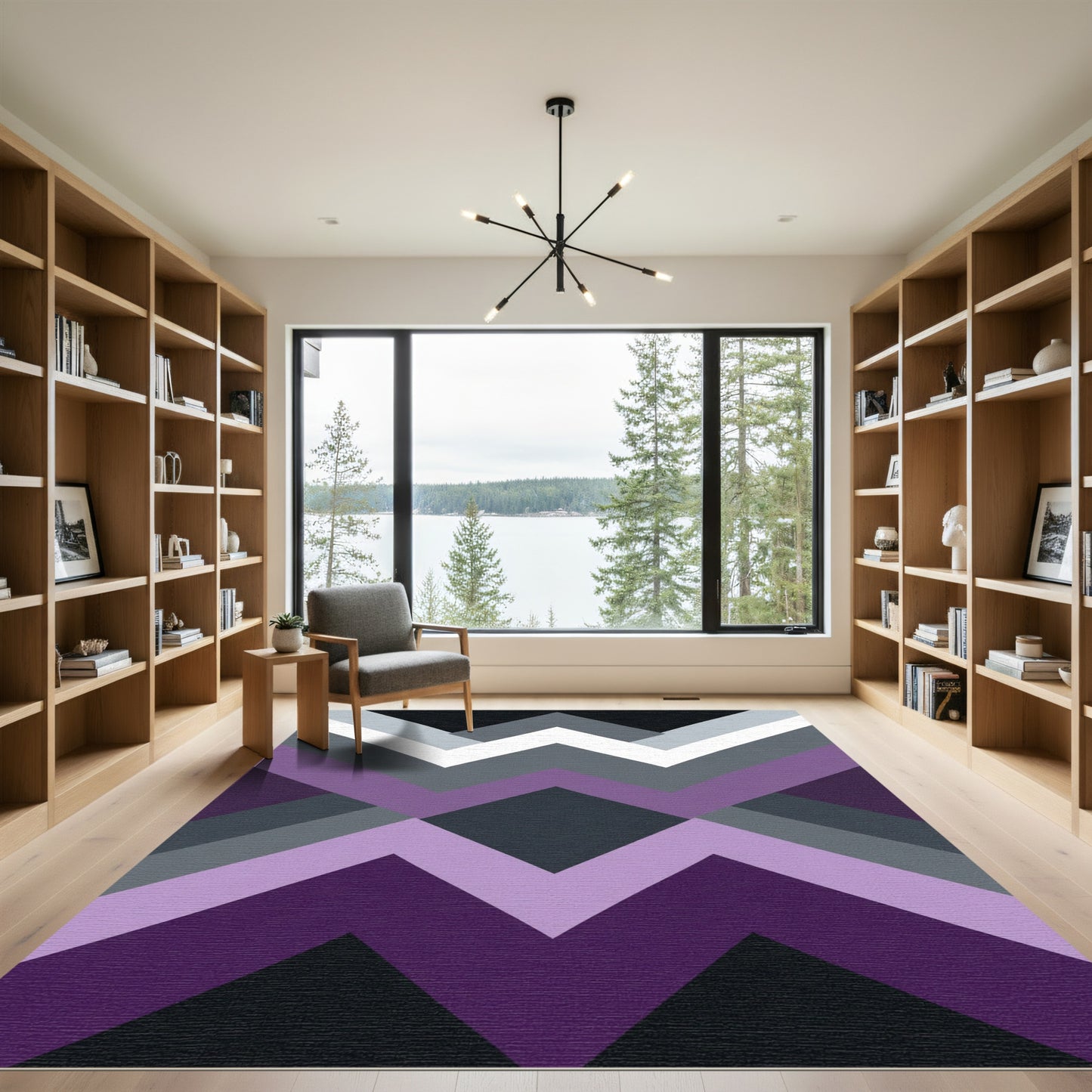 Modern Purple Geometric Peaks Rug