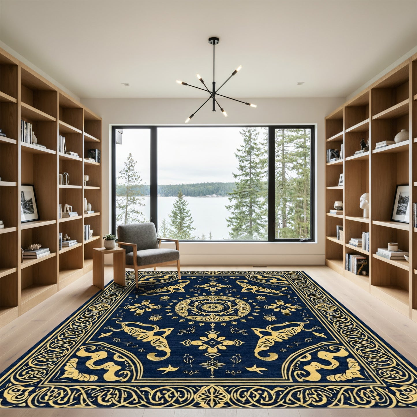 Ornate Gold Medallion Border Rug