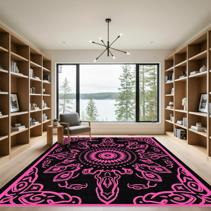 Vibrant Pink Abstract Mandala Rug