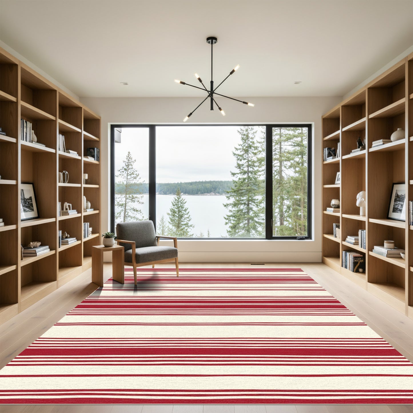Rustic Red Cream Uneven Stripe Rug