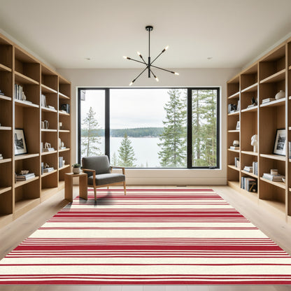 Rustic Red Cream Uneven Stripe Rug