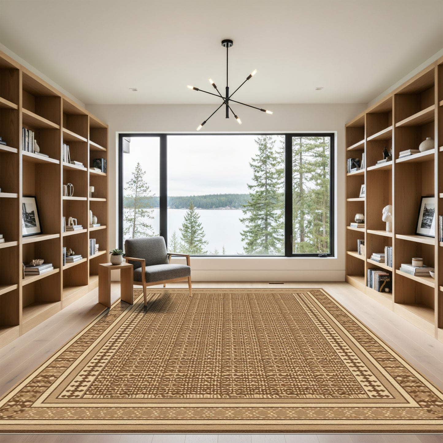 Rustic Earth Tone Lattice Border Rug