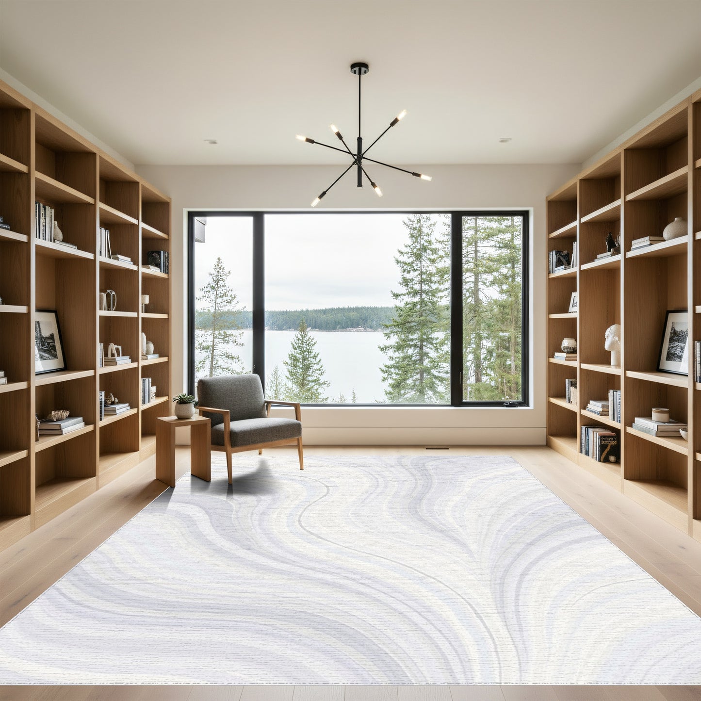 Abstract Gray Flowing Waves Rug